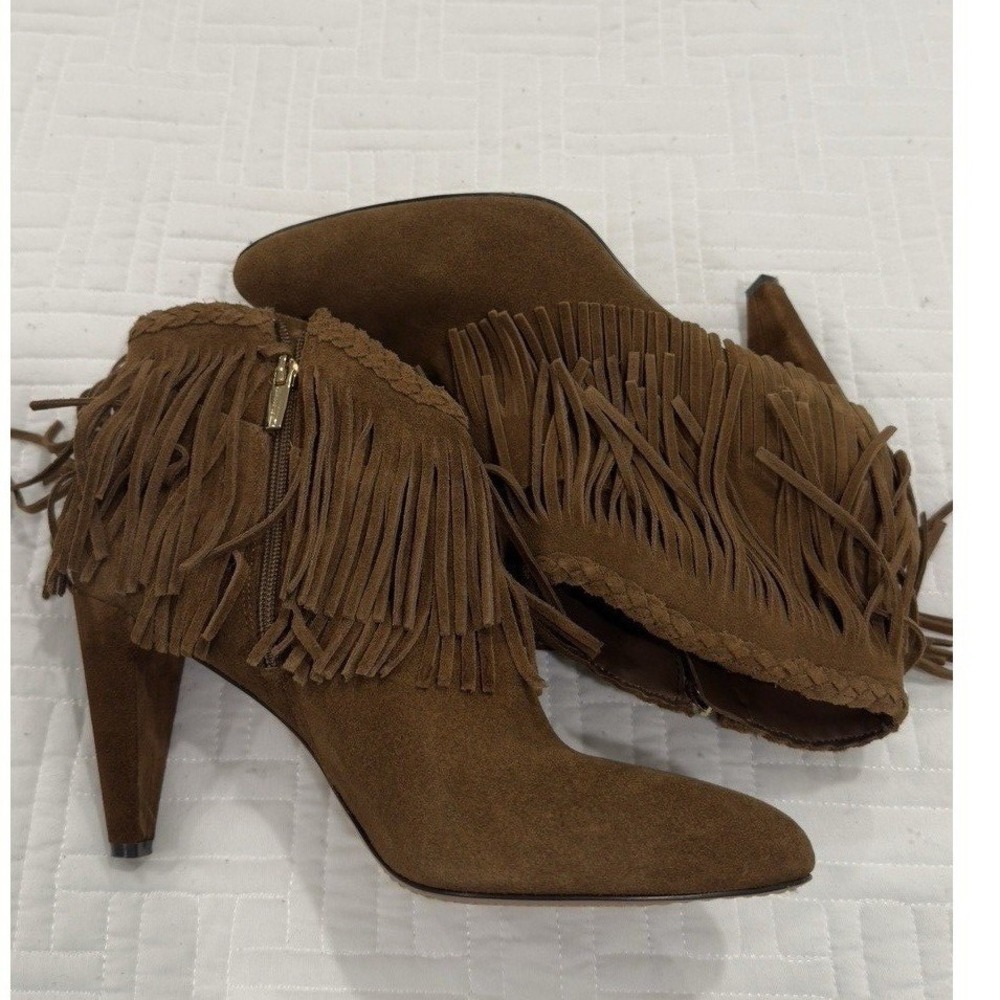 Vince Camuto Women Brown Suede Fringe Ankle Boots Pointed Toe Stiletto Heel 10M - Picture 6 of 8